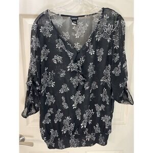 TORRID Women's Sheer Black And White Blouse, Ruffles Cinch Waist‎ Size 1